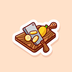 Cute illustration of bananas are cut on a wooden cutting board isolated