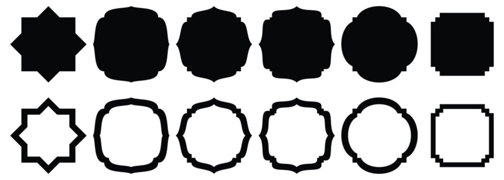 Islamic vector shape of a window or door arch. Arab frame set. Ramadan Kareem silhouette icon.  Elegant Islamic frame shape. Vector design Set.
