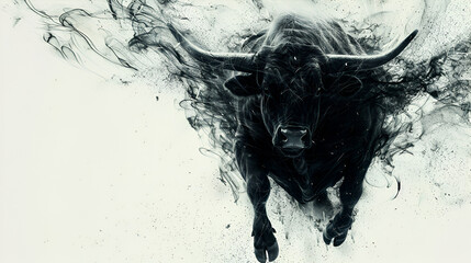 Hand Draw on Bull Coming On, Isolated Background, Generative Ai