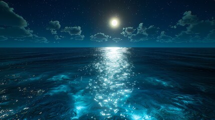 Fototapeta na wymiar fluorescent ocean moonlight sparkling stars illustration abstract poster web page PPT background