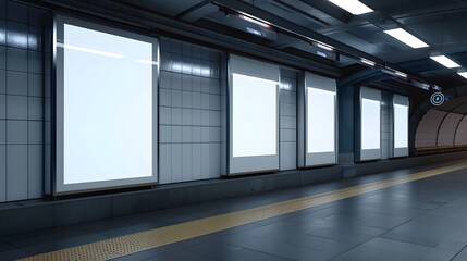 Obraz premium 3 Vertical Billboards in Subway Station Mockup ,