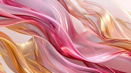 The abstract picture of the two colours of pink and gold colours that has been created form of the waving shiny smooth satin fabric that curved and bend around this beauty abstract picture. AIGX01. - obrazy, fototapety, plakaty