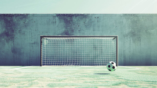 A ball on a stadium flying in the net. Banner of soccer game. Sport concept.