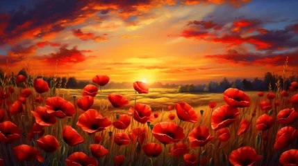 Abwaschbare Fototapete poppy field at sunset © farzana