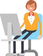 Office Woman Character Working on Desktop
