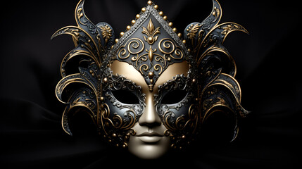 A blue and gold masquerade mask with gold leaves and leaves, Beautiful masquerade carnival face mask with royal metallic finish colors and intricate design works