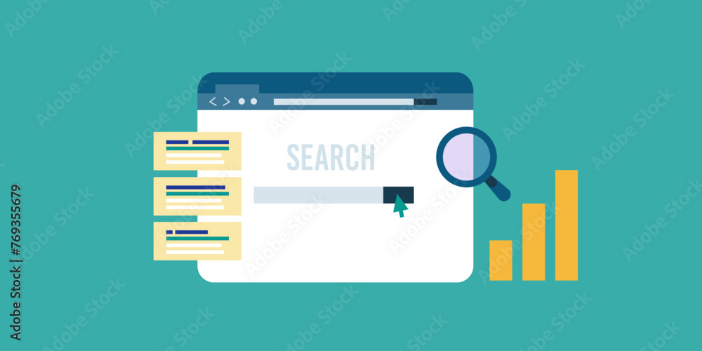Poster search engine browser display website ranking and traffic graph report, seo analytics business techn