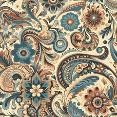 seamless pattern with paisley  art, vintage, textile, illustration, leaf, decor, ornate,Ai generated 