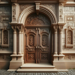 detail of the entrance of the cathedral of st mary. architecture, door, church, building, ancient, entrance, cathedral, old, stone, travel, religion, europe, facade, italy, detail, Ai generated 