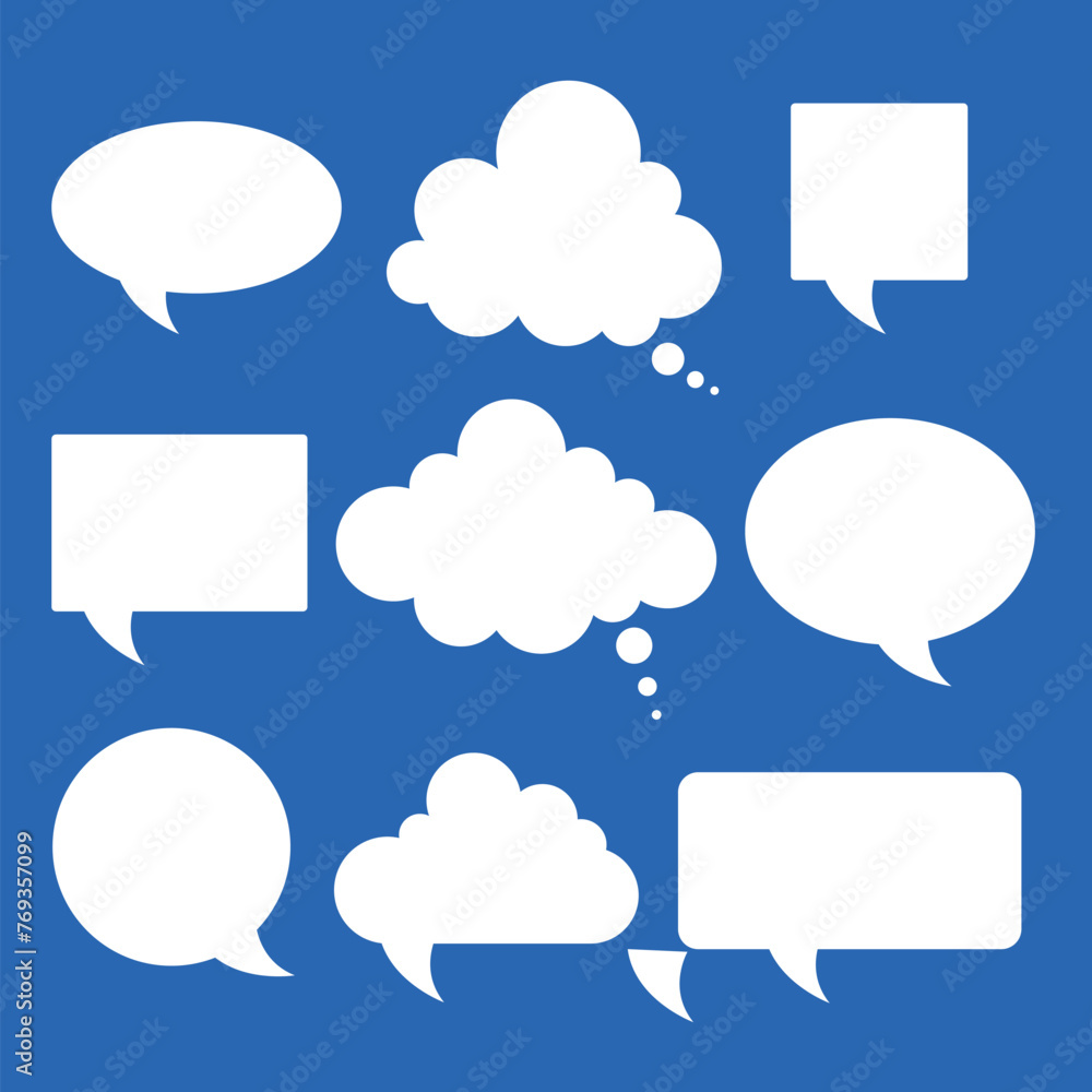 Poster blank empty white speech bubbles, vector speech clouds chat bubble icon. vector illustration