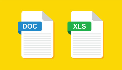 Document file icons. Doc and Xls flat icon. Spreadsheet file format.  computer file Flat design vector icon Vector illustration.