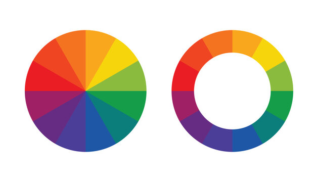 Color wheel or color picker circle icon. Two floral patterns and palette isolated on white background
