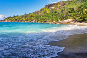 Scenic vistas from the rarely visited Anse Major beach on the northern shore of Mahe Island