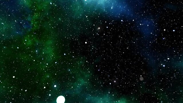 Space travel background. Seamless loop galaxy exploration through outer space towards glowing milky way galaxy. 4K looping animation of flying through glowing nebulae, clouds and stars field