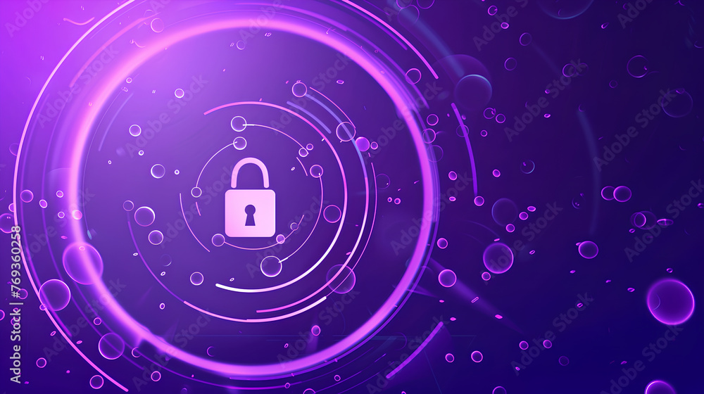 Poster a purple background with a large circle with a padlock in the middle. the padlock is surrounded by a