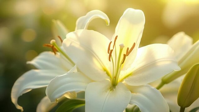 The gentle glow of sunlight on the delicate white petals of a lily creating a sense of purity.