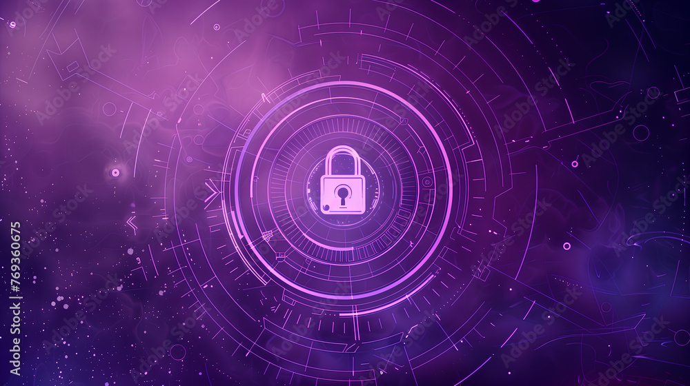 Poster a purple background with a large circle with a padlock in the middle. the padlock is surrounded by a
