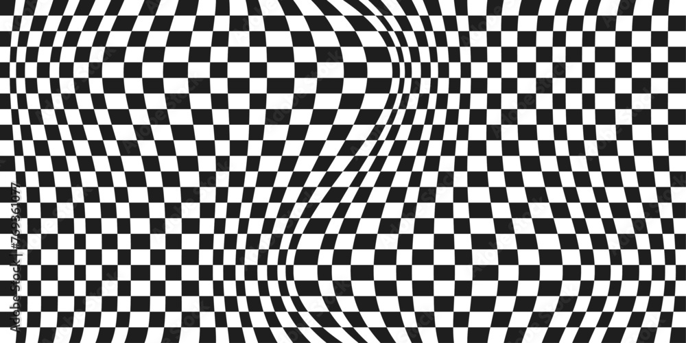 Fototapete Checkered checkerboard pattern is curved and seamless. Black and white checkered surface for printing on any surface.