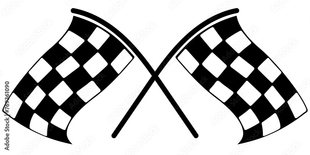 Poster two black and white checkered racing flags. start or finish flags.