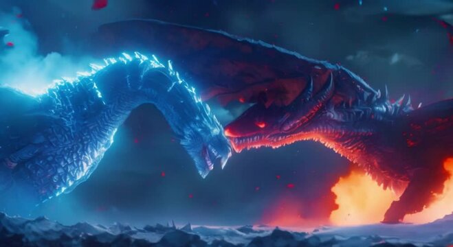 fire dragon against ice dragon footage