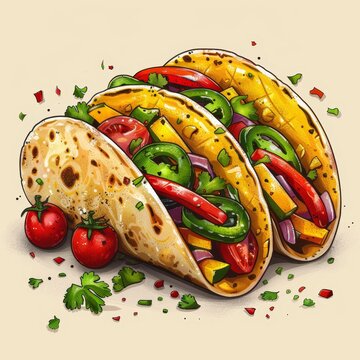 tacos with vegetables on beige background clip art preview