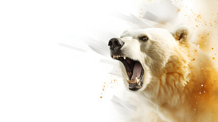 Angry grizzly bear head breaking wildlife photography animal kingdom white background - obrazy, fototapety, plakaty