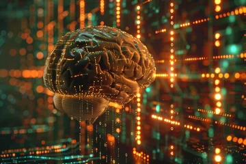 Deurstickers Digital human brain visualization with neural network background © Georgii