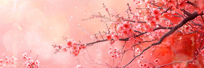 Romantic watercolor of delicate cherry blossoms against a blush pink background, love-themed designs. Generative AI