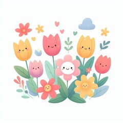 Cute summer spring flowers. Flat illustration
