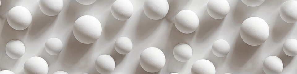 A serene pattern of white spheres floating against a soft neutral-toned background, banner, wallpaper - obrazy, fototapety, plakaty