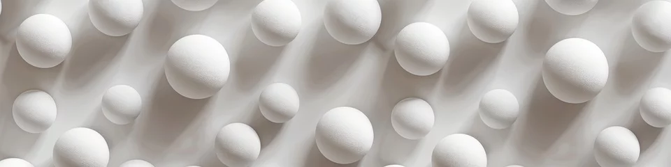 Fotobehang A serene pattern of white spheres floating against a soft neutral-toned background, banner, wallpaper © keystoker