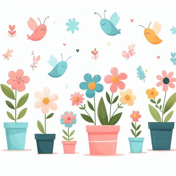 Cute summer spring flowers. Flat illustration
