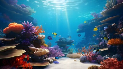stunning underwater landscape with a variety of fish and coral reefs

