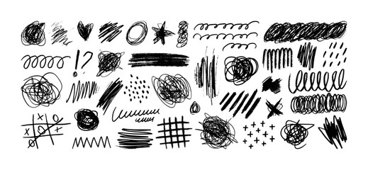 Crayon Pencil Scribble Textures and Shapes. Children's Charcoal Hand Drawn Doodle Scratches. Vector - 769365207