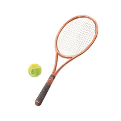 Watercolor illustration of tennis racket and ball. Stock sport hand drawn clip art - 769365622