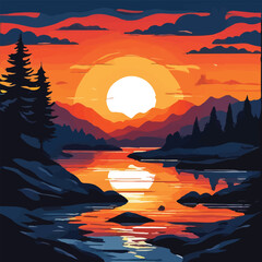 sunset in the mountains vector