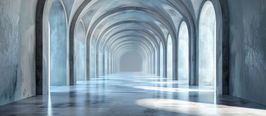 Interior architectural background with empty arched passage.