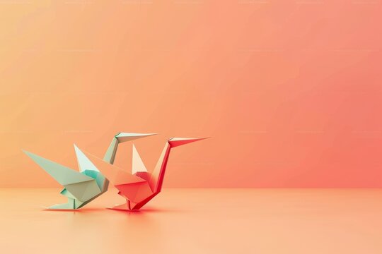 origami birds is standing on a background