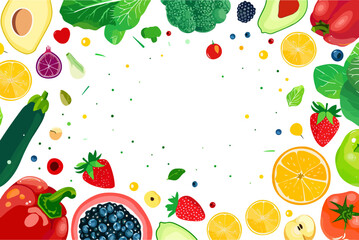 colorful fruit vegetable food set design illustration collage background