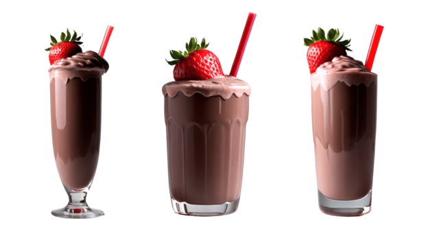 chocolate milkshake with strawberry isolated on transparent background