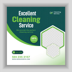 Vector cleaning service square flyer social media post and Instagram banner design template