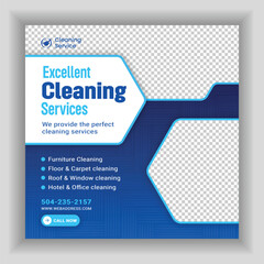 Vector cleaning service square flyer social media post and Instagram banner design template