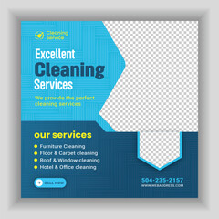Vector cleaning service square flyer social media post and Instagram banner design template
