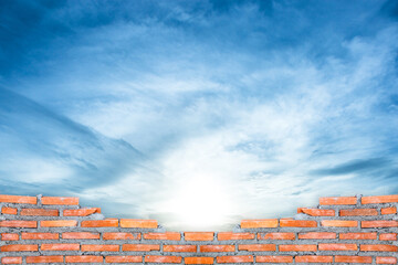 brick wall with blue sky cloudy