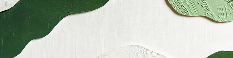 An artistic arrangement of green abstract shapes on a white background, wallpaper, banner, copy space