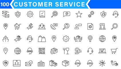 Line icons related to customer experience, client satisfaction, review, feedback. Outline icon collection. Editable stroke. Vector illustration