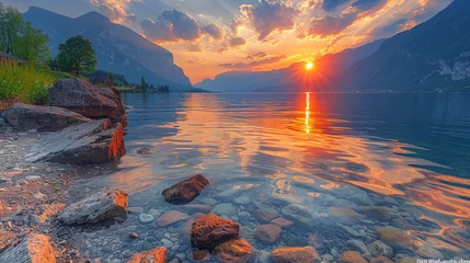 Fototapete Rund Sunset Over the Lake © Alex Coy
