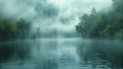Fototapeta na wymiar Morning Mist Over the River