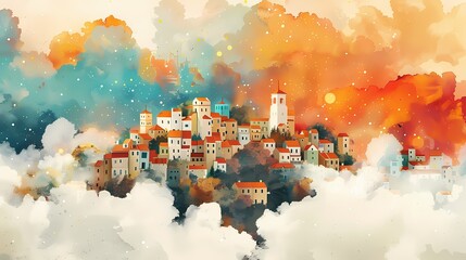 cute town landscape abstract oil painting abstract decorative painting background - obrazy, fototapety, plakaty