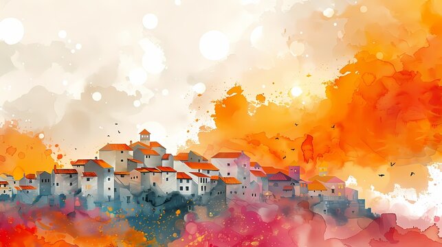 cute town landscape abstract oil painting abstract decorative painting background